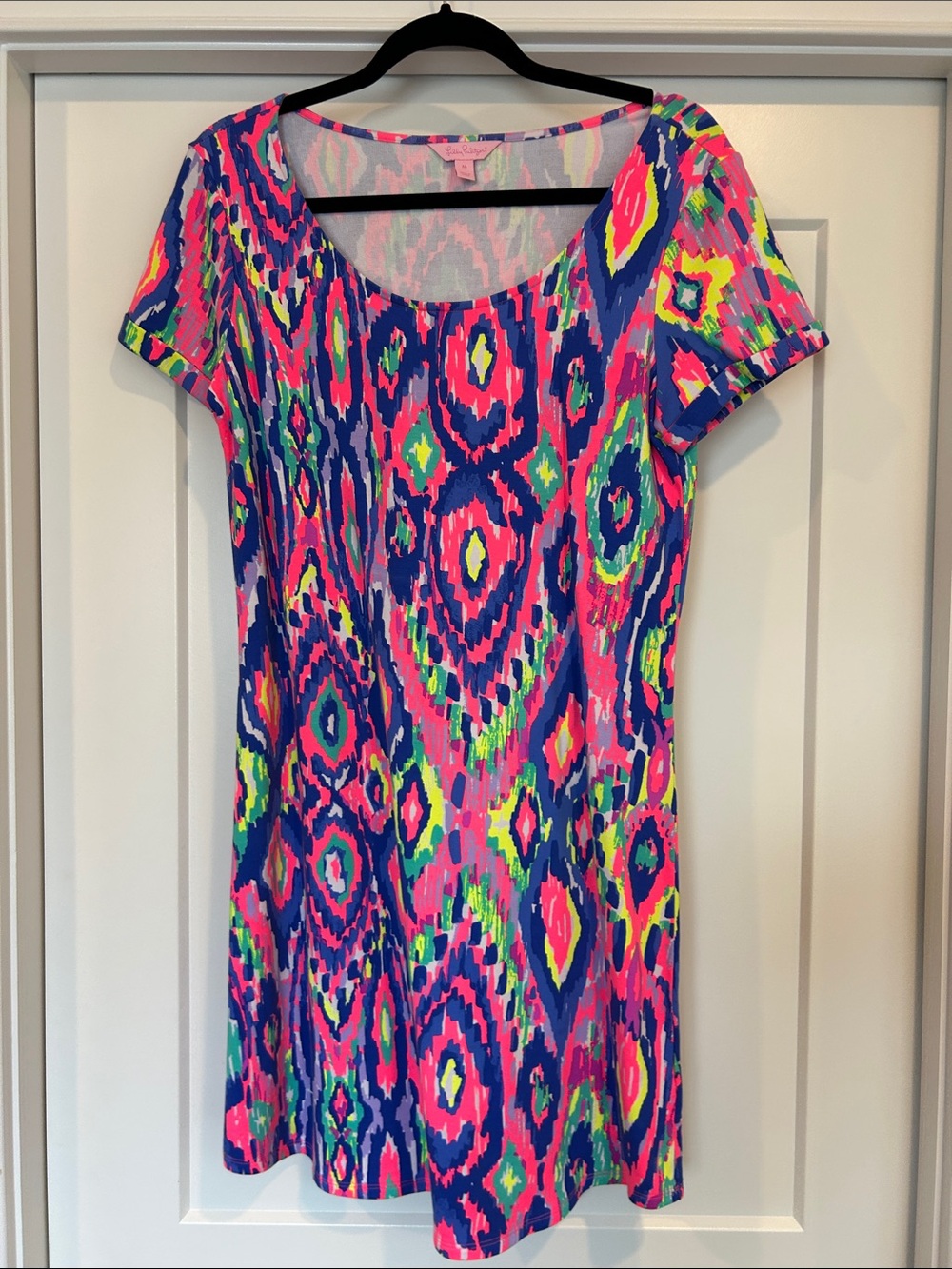 Lilly Pulitzer Bright Neon Ikat T-Shirt Dress - Multi Pink & Blue